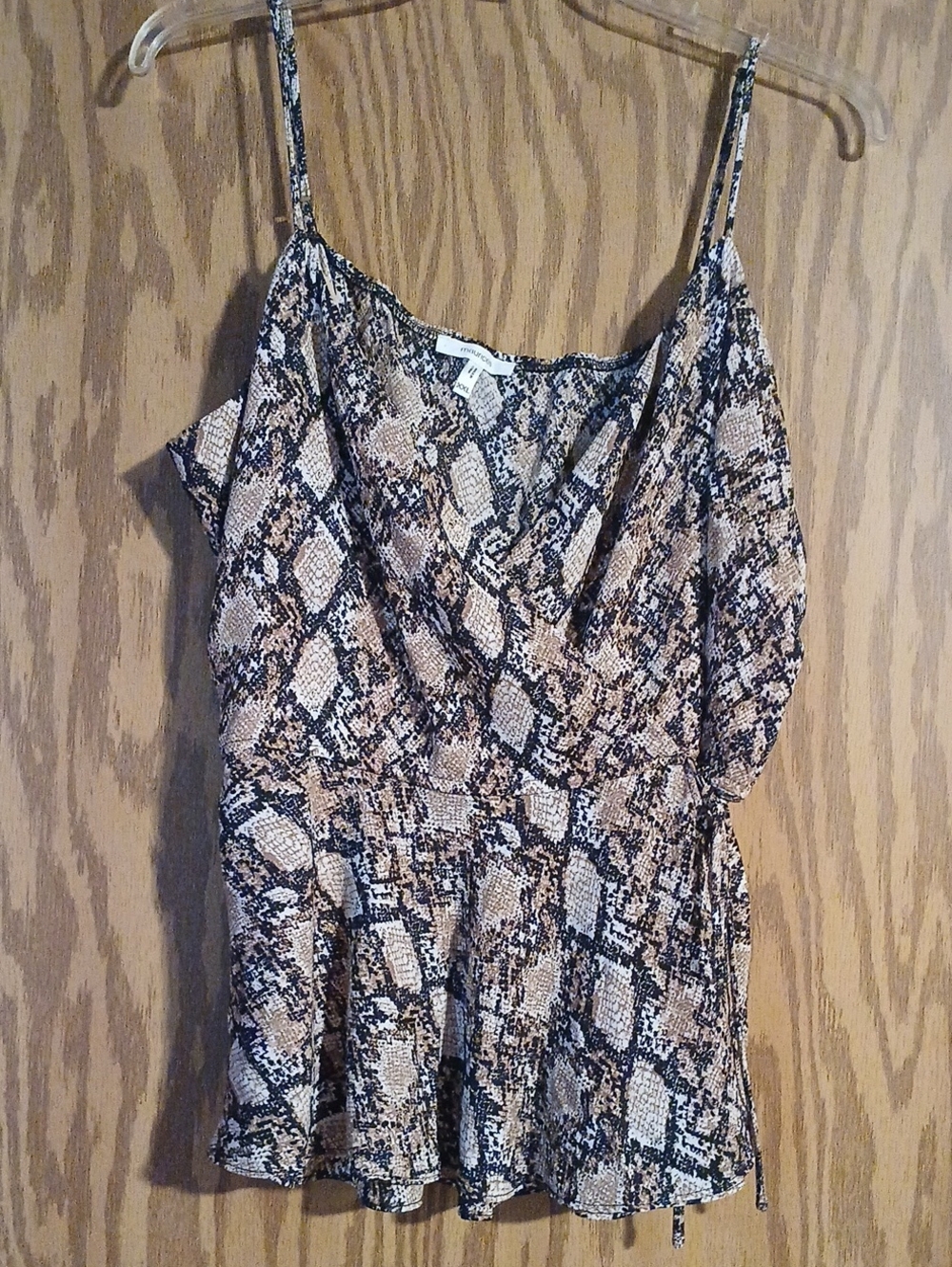 Snake Print Spaghetti-Strap Peplum Top - Brown/Black